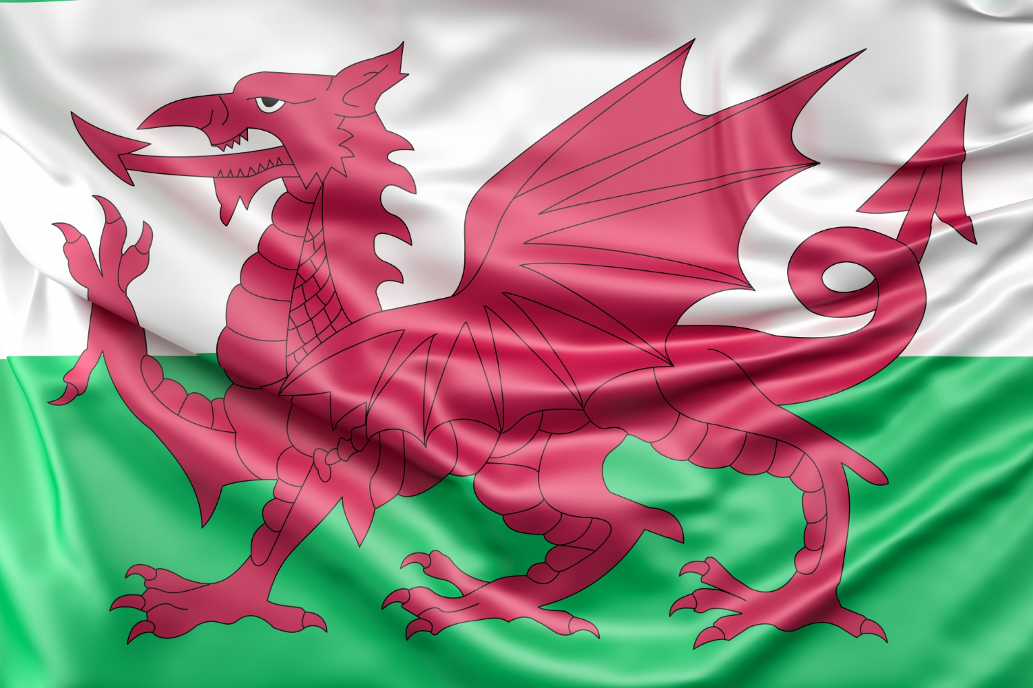 Welsh flag with folds and wind effect