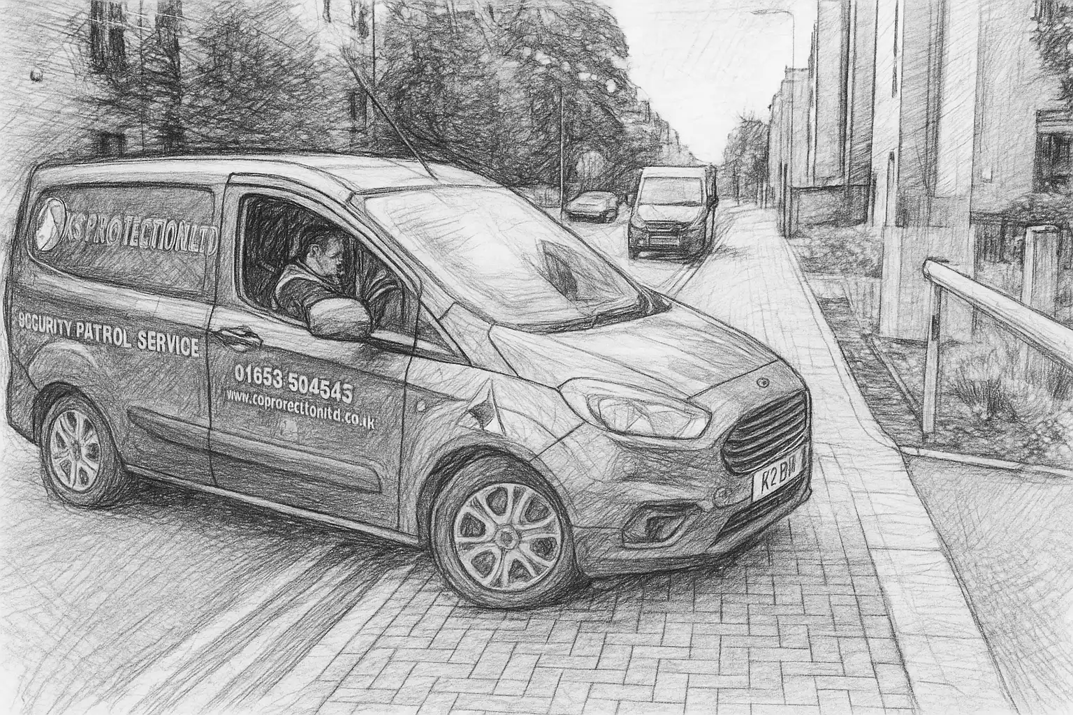 Image of a security patrol vehicle attending a site